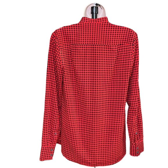 J Crew Plaid Pleated Button Front Blouse Top Size S Lightweight Red Black u - Picture 7 of 12